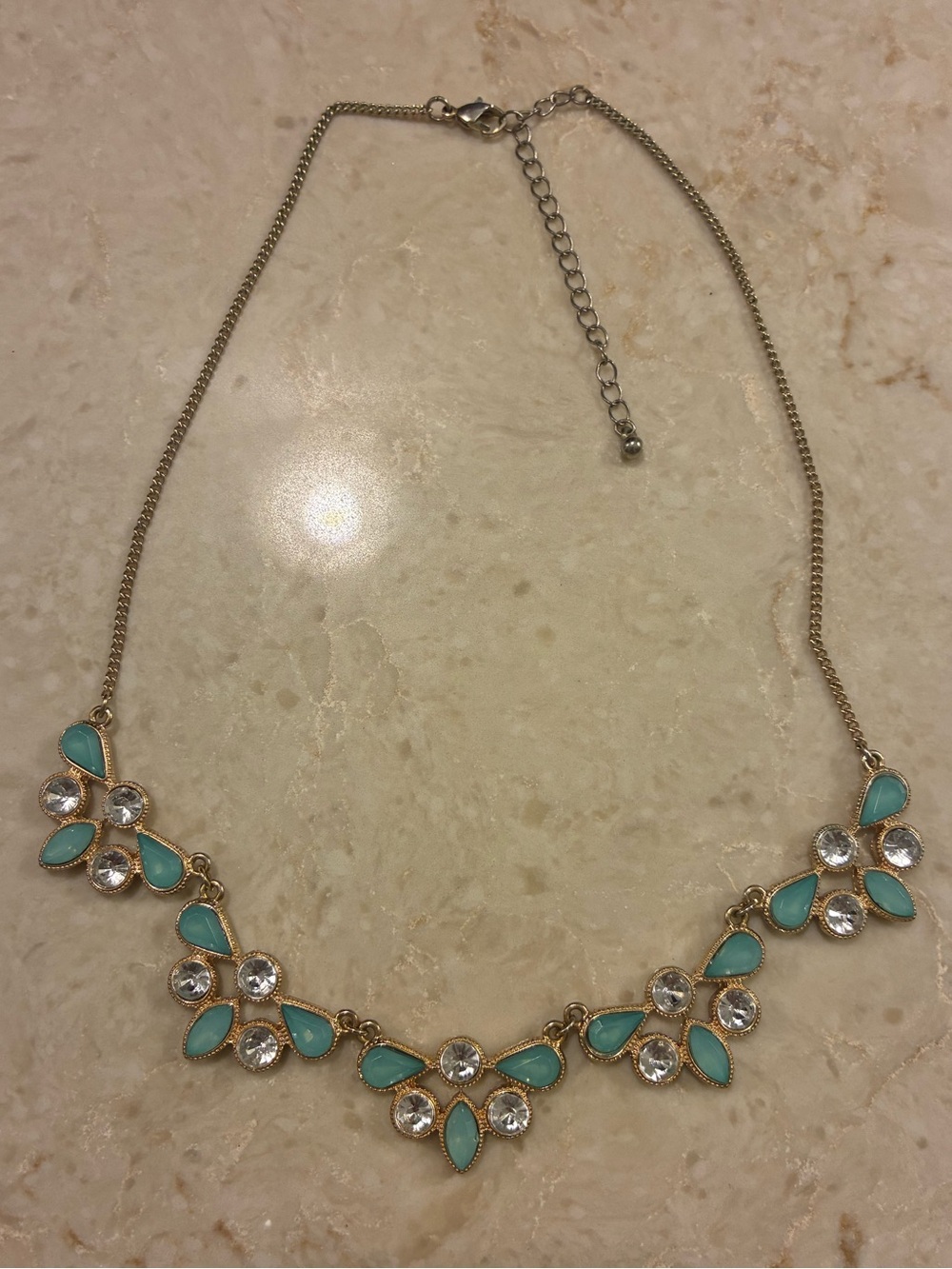 Teardrop and Crystal Necklace in Turquoise